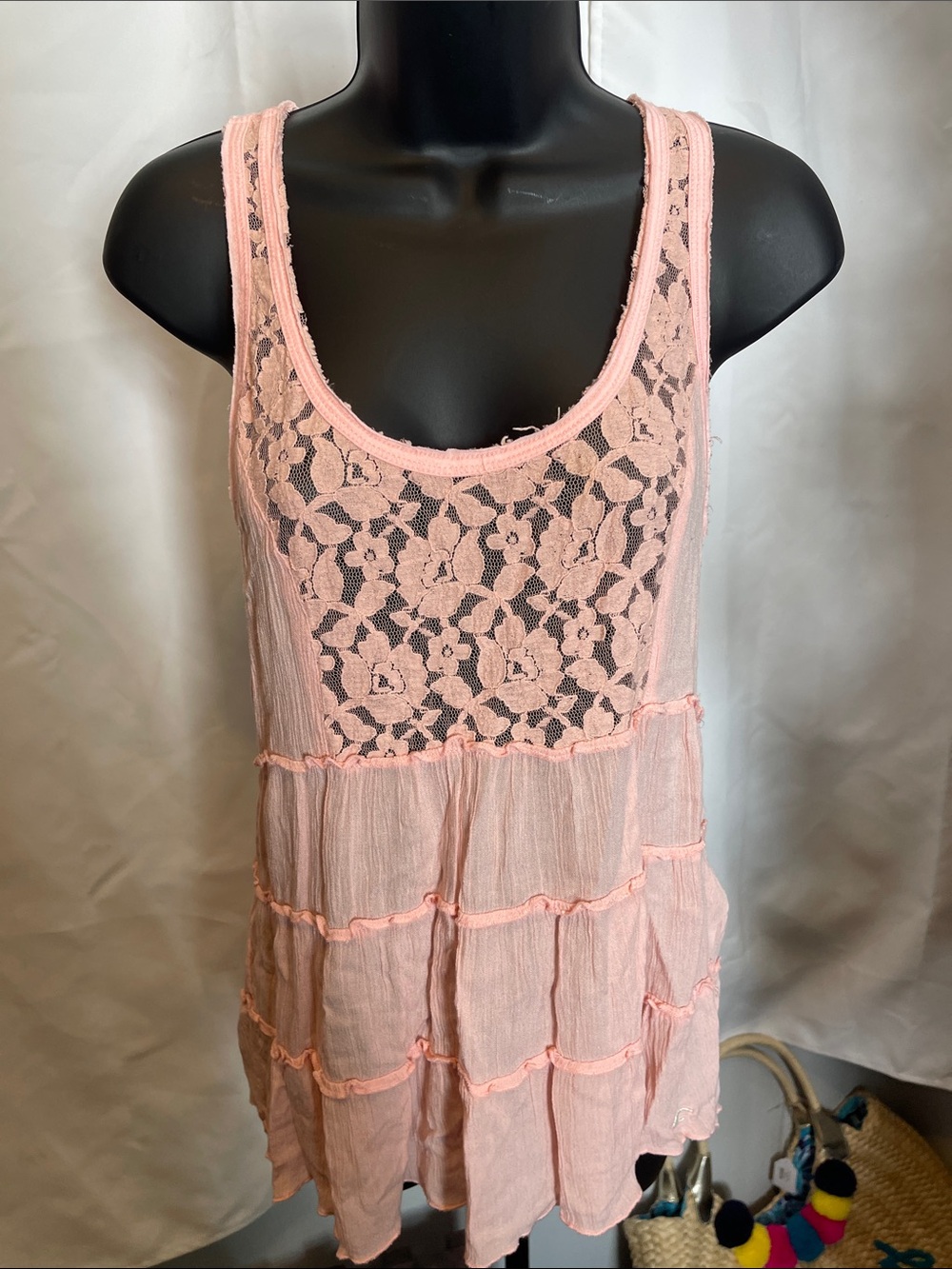 Hollister Pale Pink Lace-Tiered Tank Top